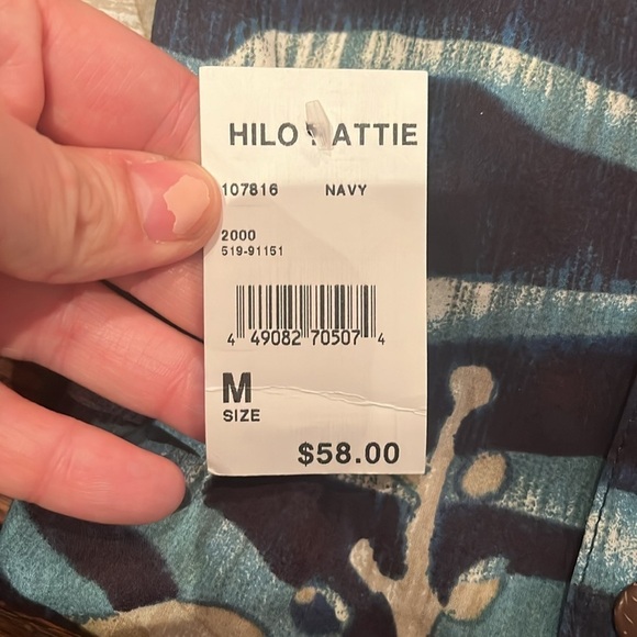 NWT  Vintage Hilo Hatties Shirt Mens navy Blue Hawaiian Short Sleeve Made In US - Picture 6 of 6